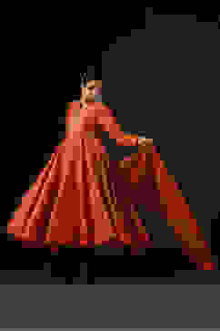 Rohit Bal Orange Cotton Silk Anarkali Printed Suit Set image number 8