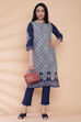 Navy Blue Cotton Straight Printed Kurta