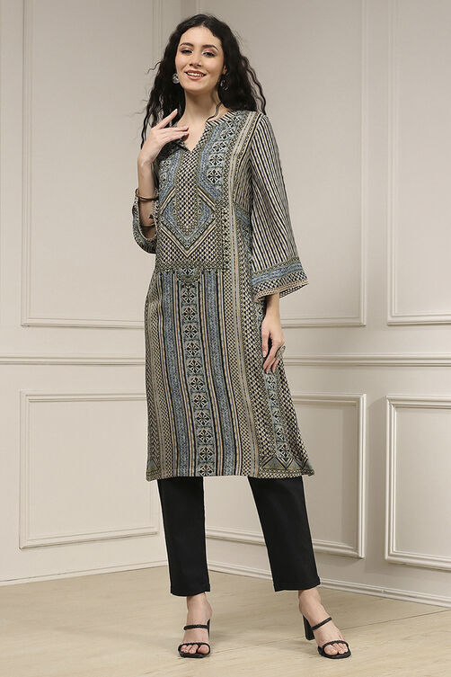 Blue Viscose Rayon Straight Printed Kurta image number 5