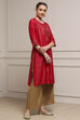 Blue Art Silk Printed Straight Kurta image number 4