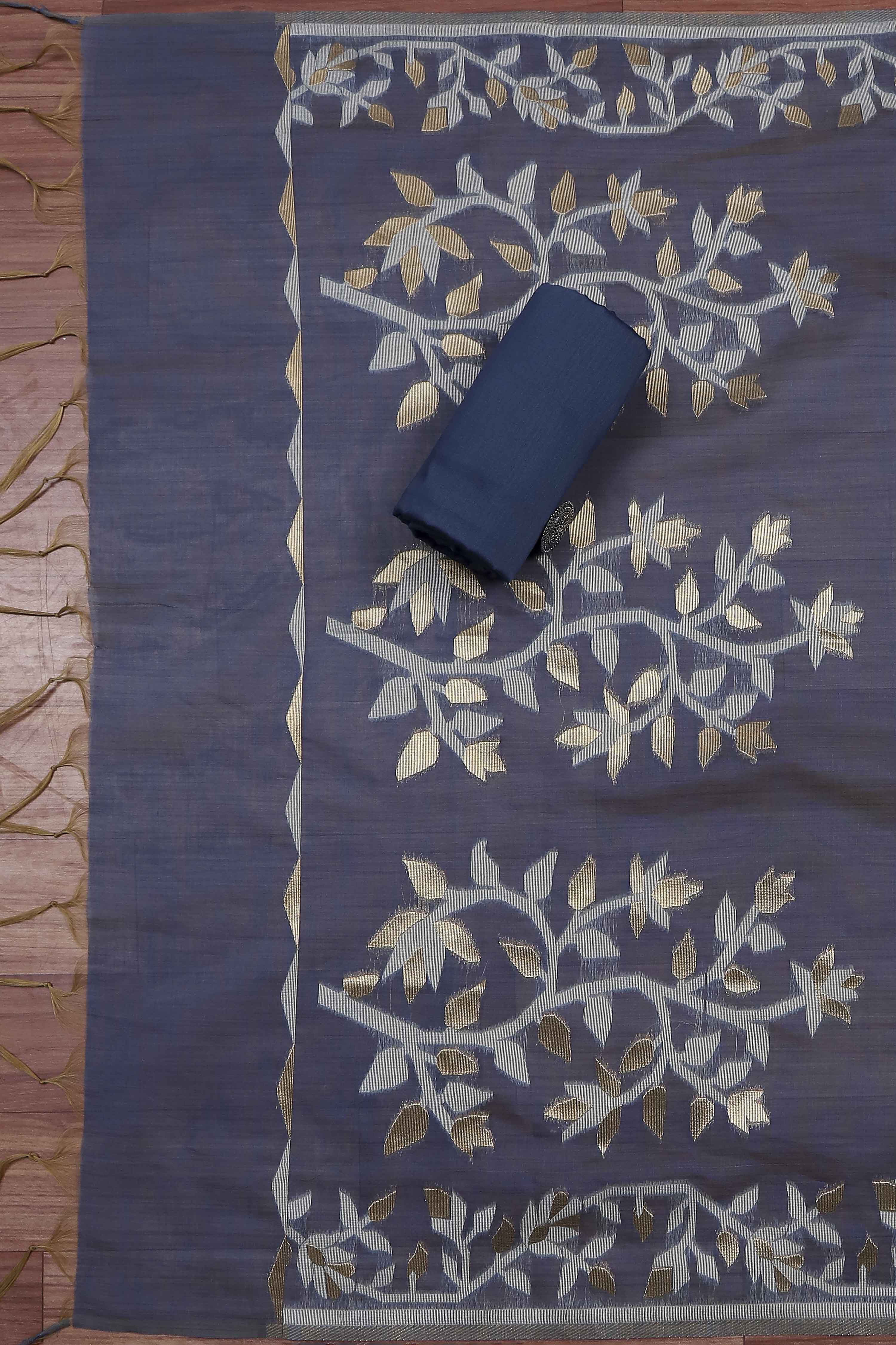 Green Cotton Jamdani Unstitched Suit Set image number 3