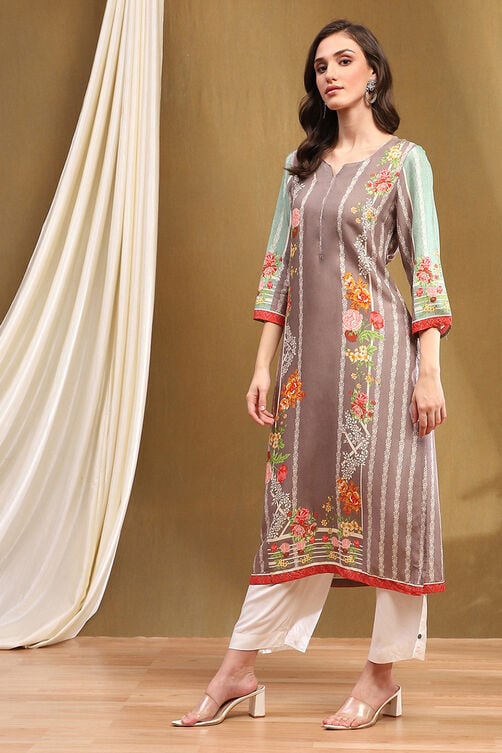 Green LIVA Straight Printed Kurta image number 2