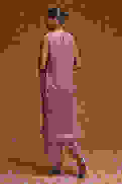 Rose Peach-Toned Poly Net Beaded Embroidered Straight Suit Set image number 4