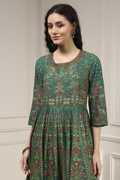 Teal Green Cotton Anarkali Printed Lehenga Set image number 1