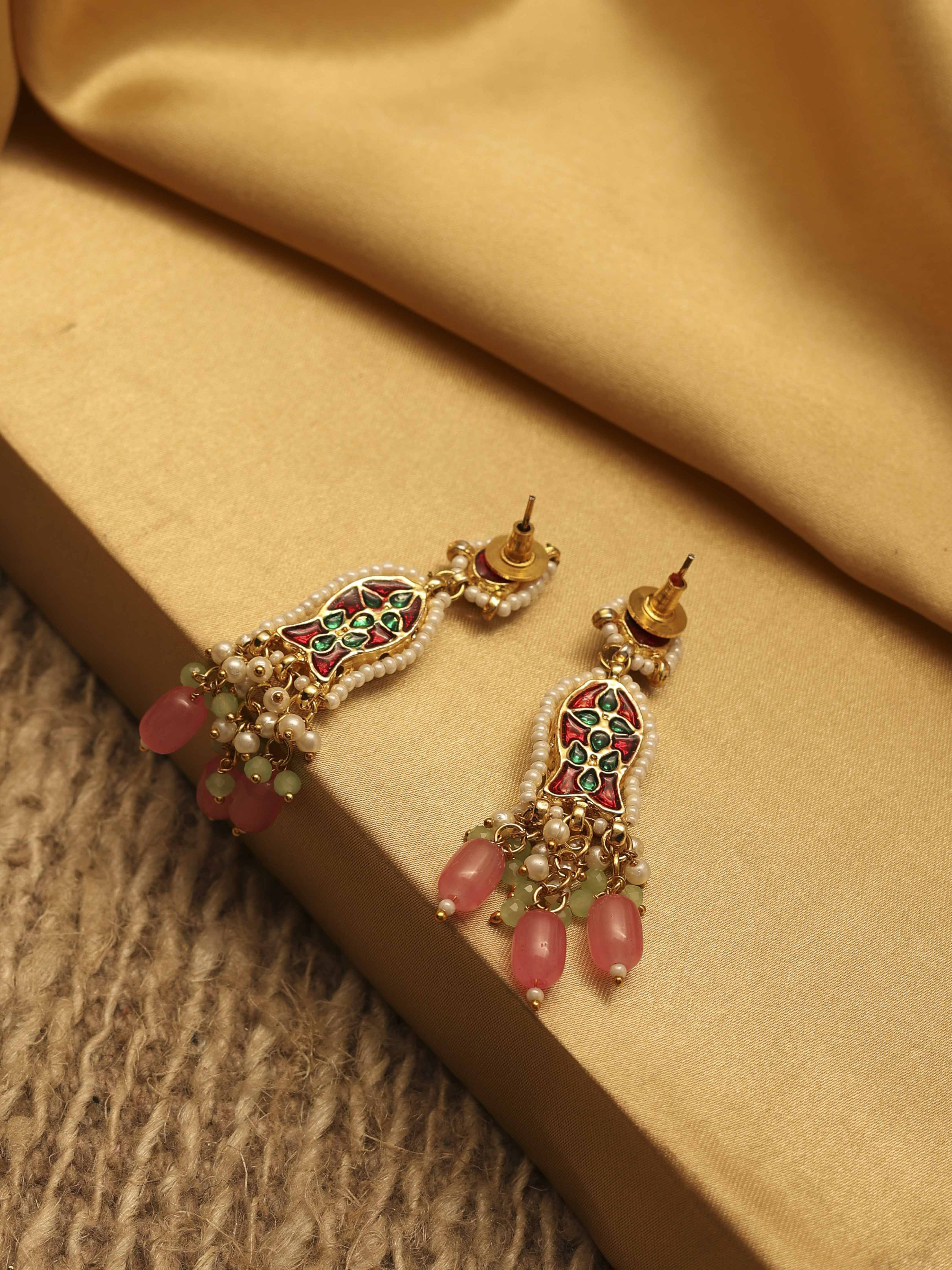 Pink Gold Plated Brass Drop & Dangler Earrings image number 2