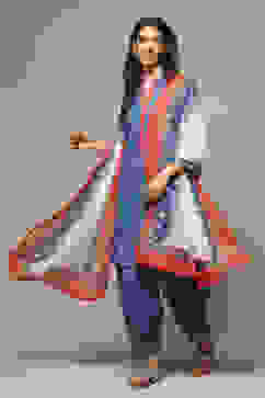 Blue Cotton Straight Kurta Cross Yoke Salwar Suit Set image number 0