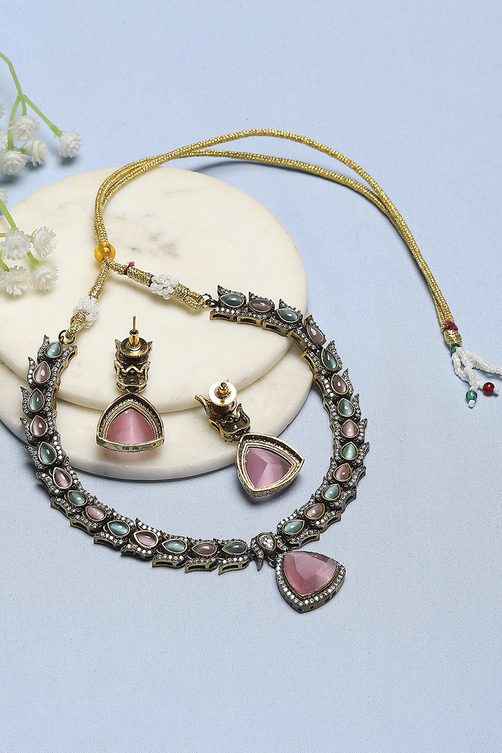 Pink-Green Brass Drop & Danglers image number 2
