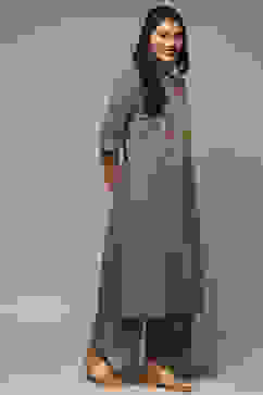 Grey Cotton Straight Kurta Palazzo Suit Set image number 5