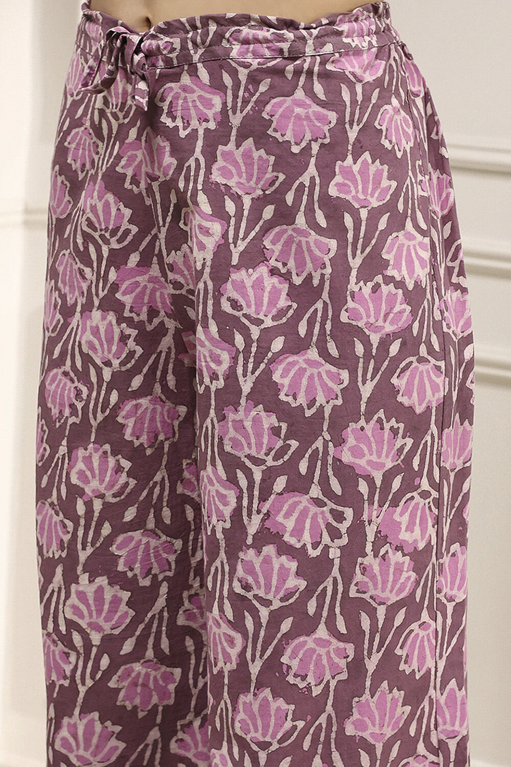 Purple Cotton Hand Block Print Unstitched Suit Set image number 3