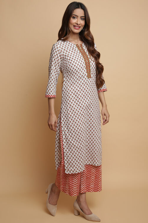 Sap Green Cotton Straight Kurta Palazzo Suit Set image number 3