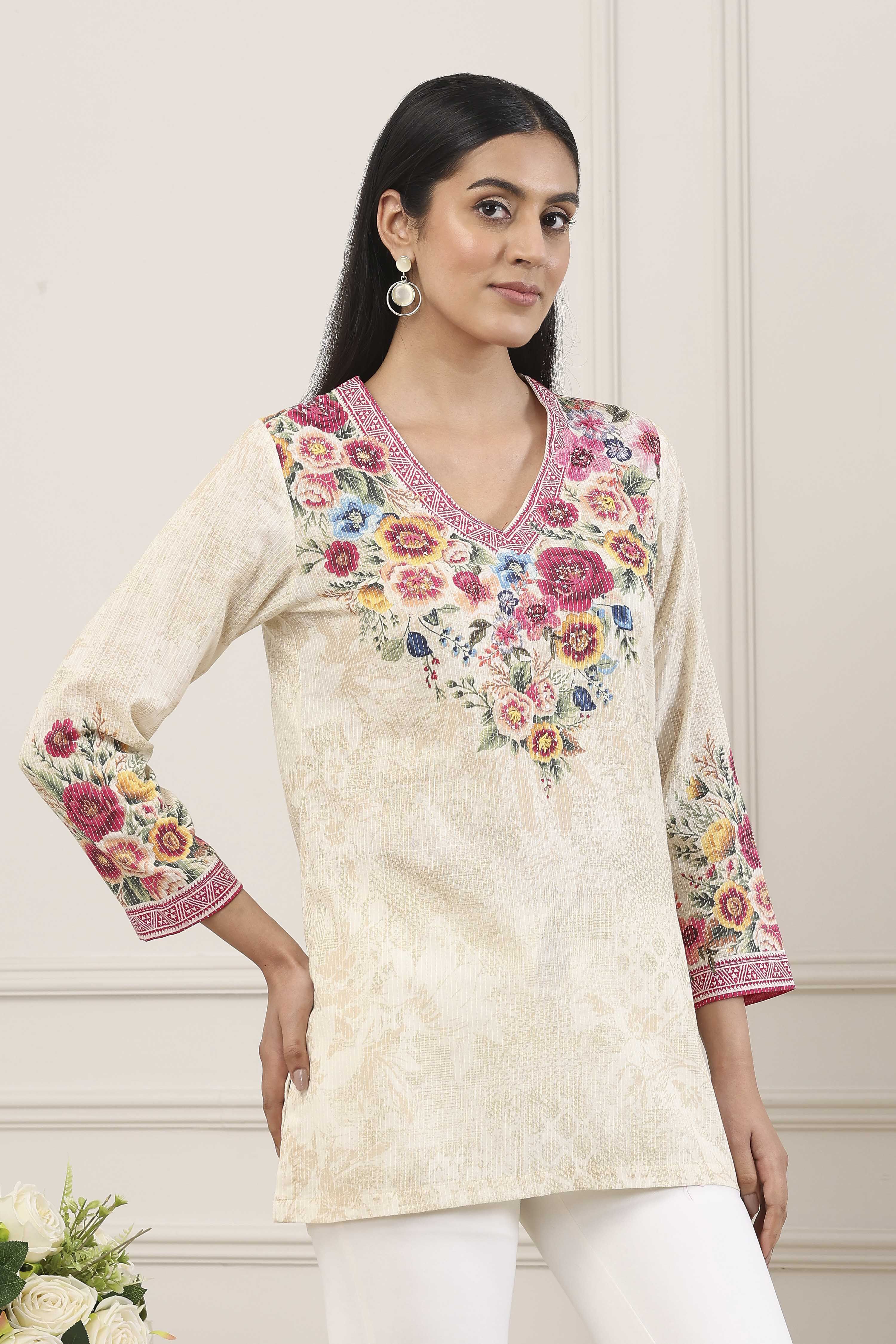 Beige Cotton Straight Shirt image number 4