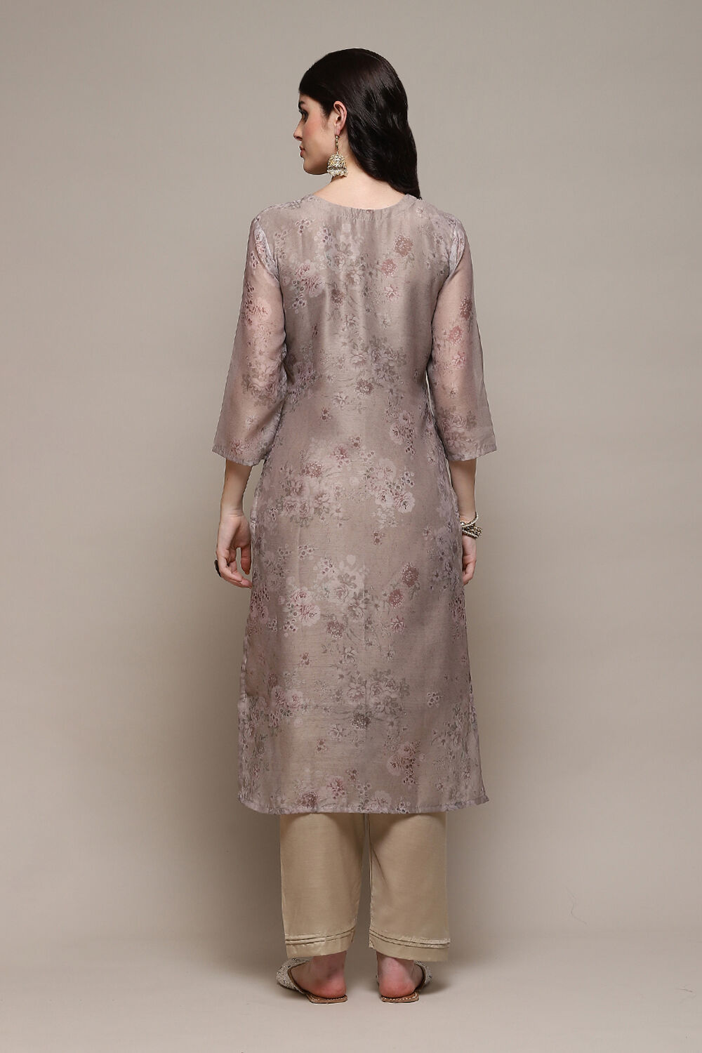 Beige Chanderi Blend Machine Embroidered Unstitched Suit Set image number 5