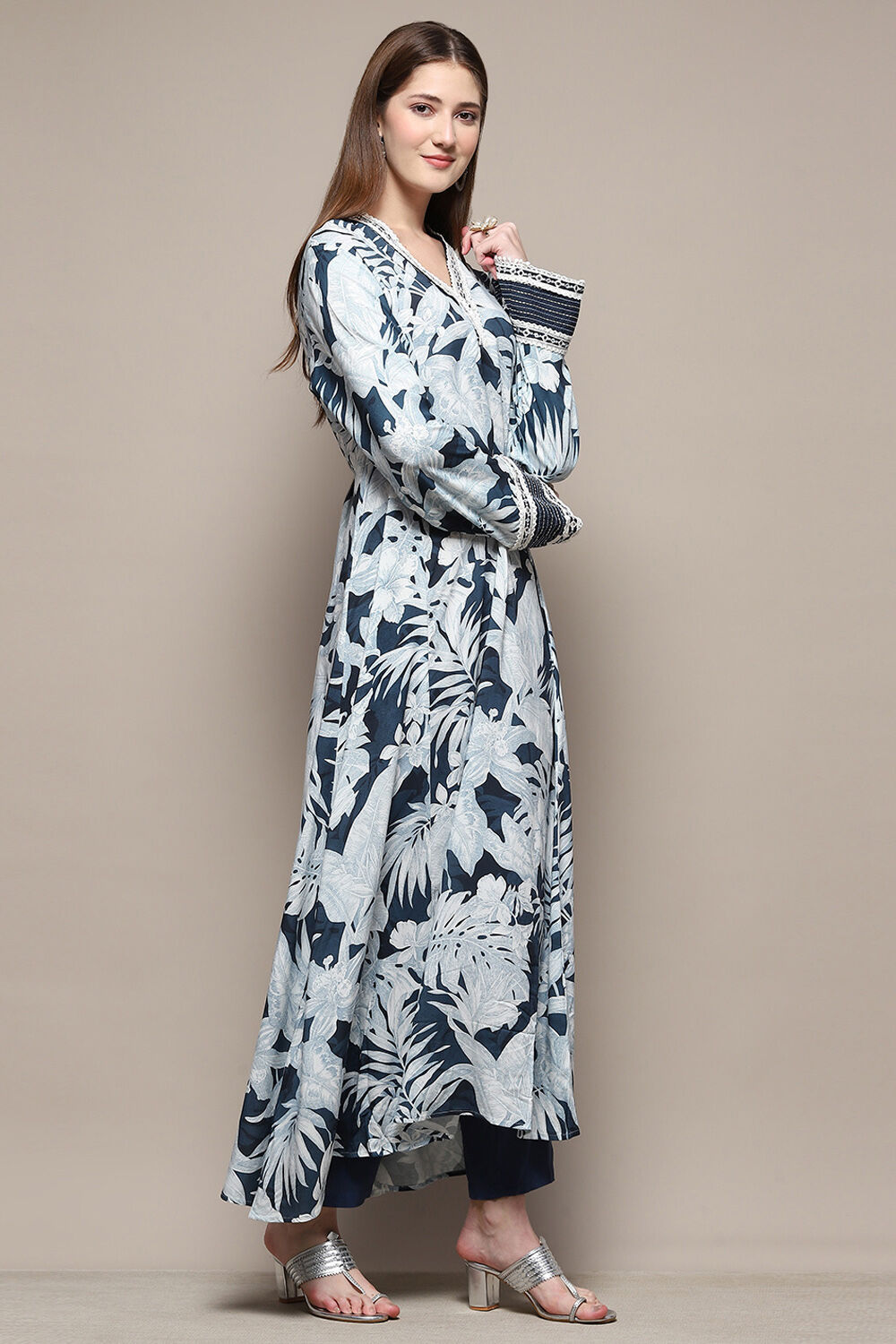 Navy Rayon Jalabiya Kaftan image number 4