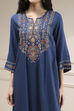 Navy Blue Embroidered Straight Suit Set image number 1
