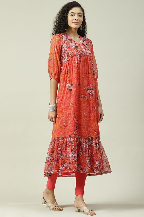 Coral Viscose Flared Kurta Set image number 5
