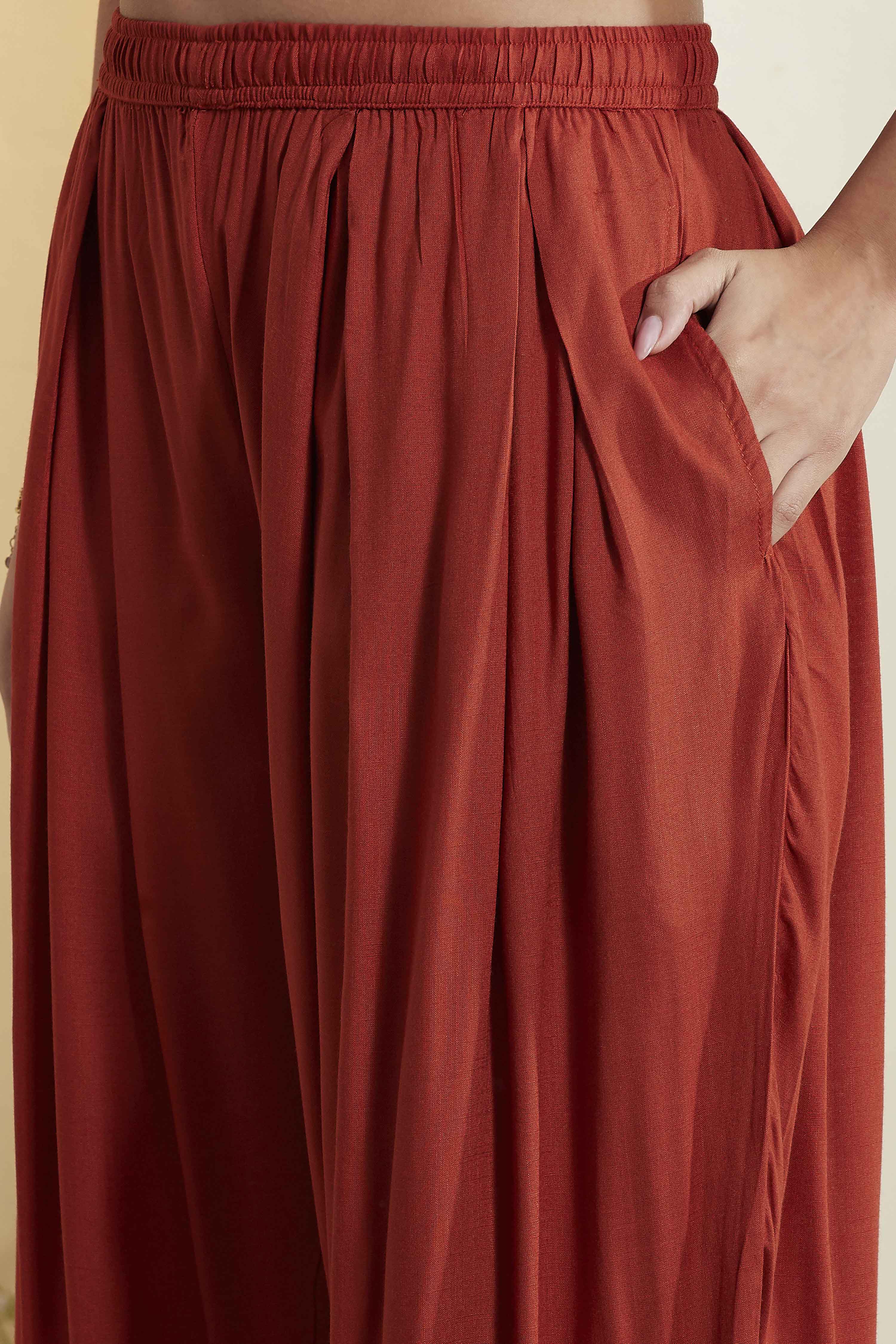 Rust Cotton Mirror Work Short Kurta Set image number 2