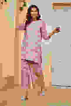 Antique Rose Polyester Blend Straight Kurta Set image number 3