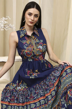 Indigo Cotton Tiered Dress image number 6