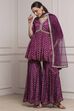 Purple Viscose Rayon Printed Peplum Fusion Set image number 0