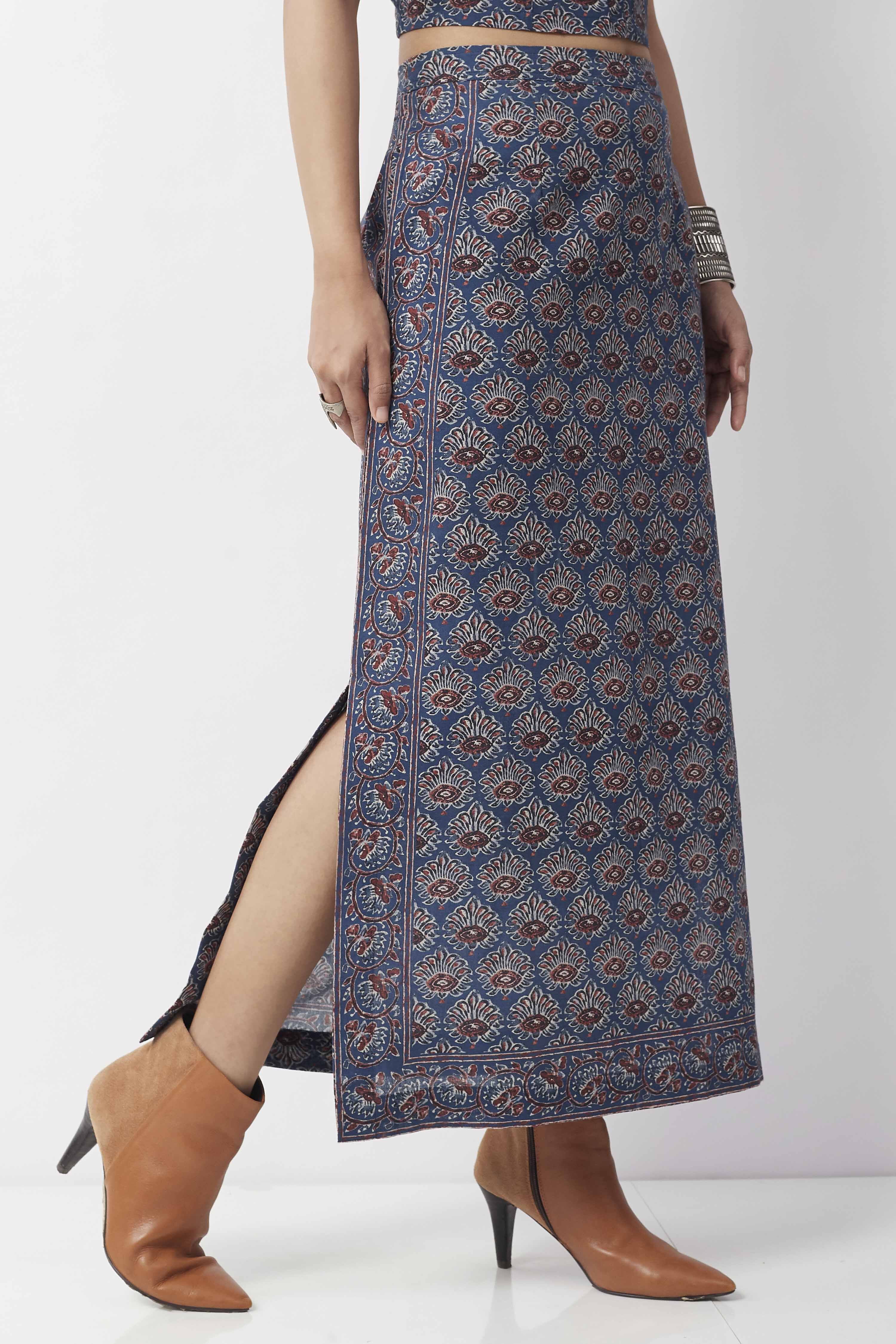 Navy Blue Cotton Printed Skirt image number 4