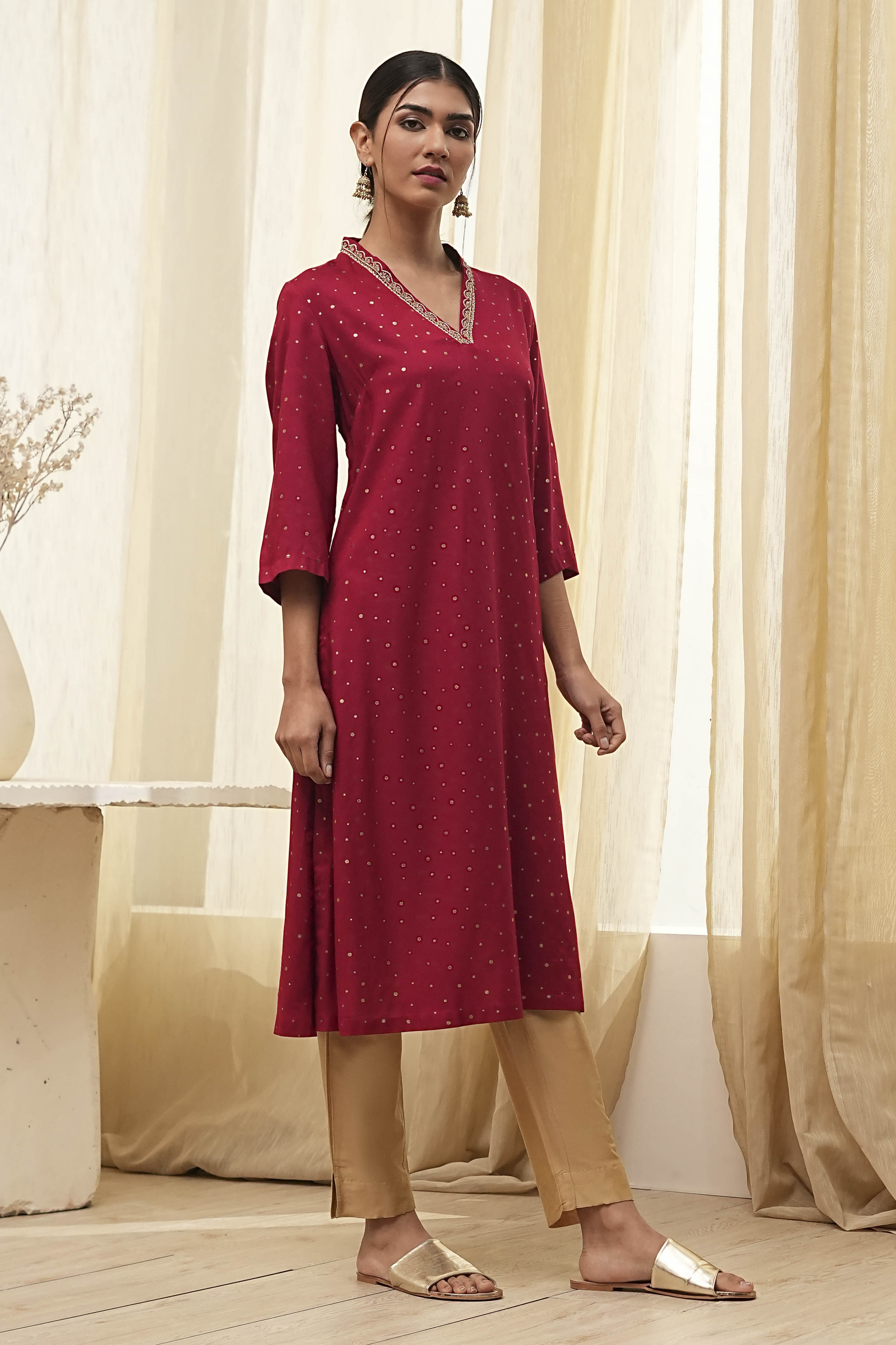 Blue Foil Printed Straight Kurta image number 4