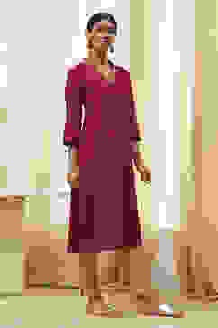 Red Foil Printed Straight Kurta image number 4