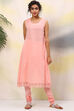 Pink Cotton A-Line Kurta Churidar Suit Set image number 5