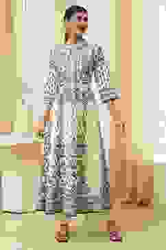 White and Black Cotton Printed Anarkali Kurta Set image number 6