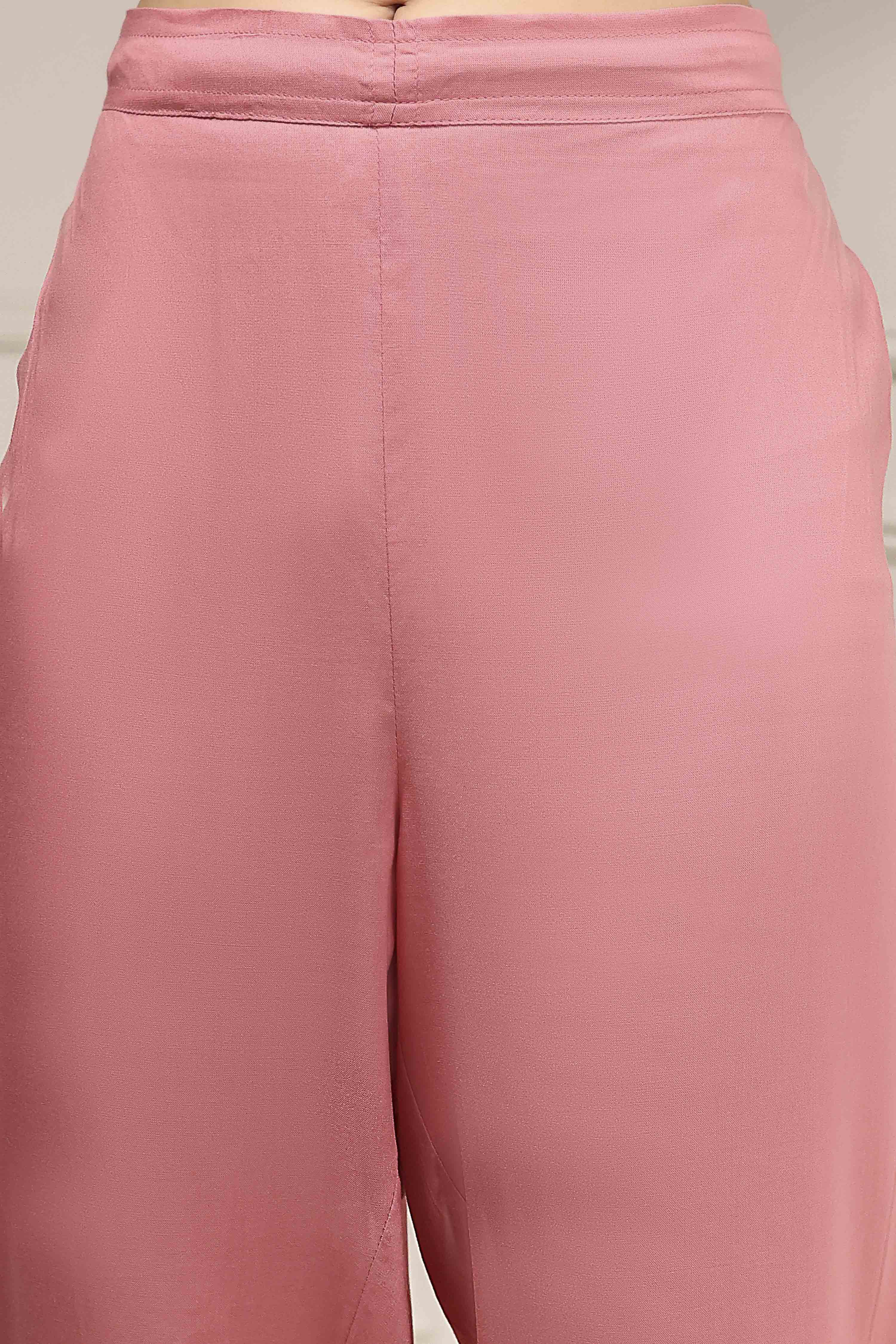 Pink Embroidered Straight Suit Set image number 2