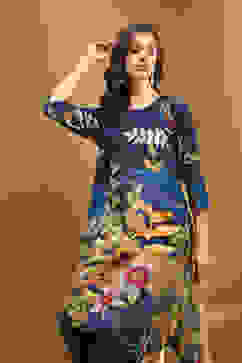 Midnight Blue Modal Floral Asymmetric Kurta Set image number 7