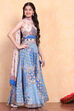 Electric Blue Viscose Blend Lehenga Set image number 4