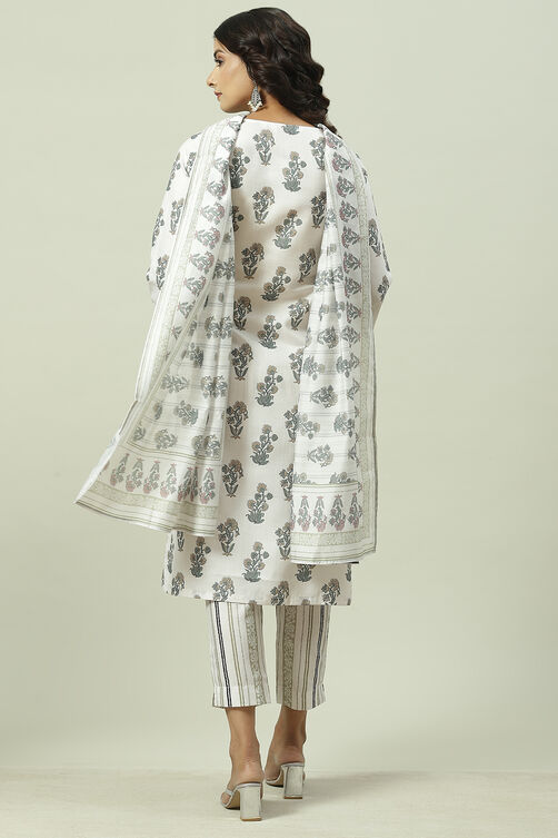 Off White Linen Digital Print Unstitched Suit Set image number 4