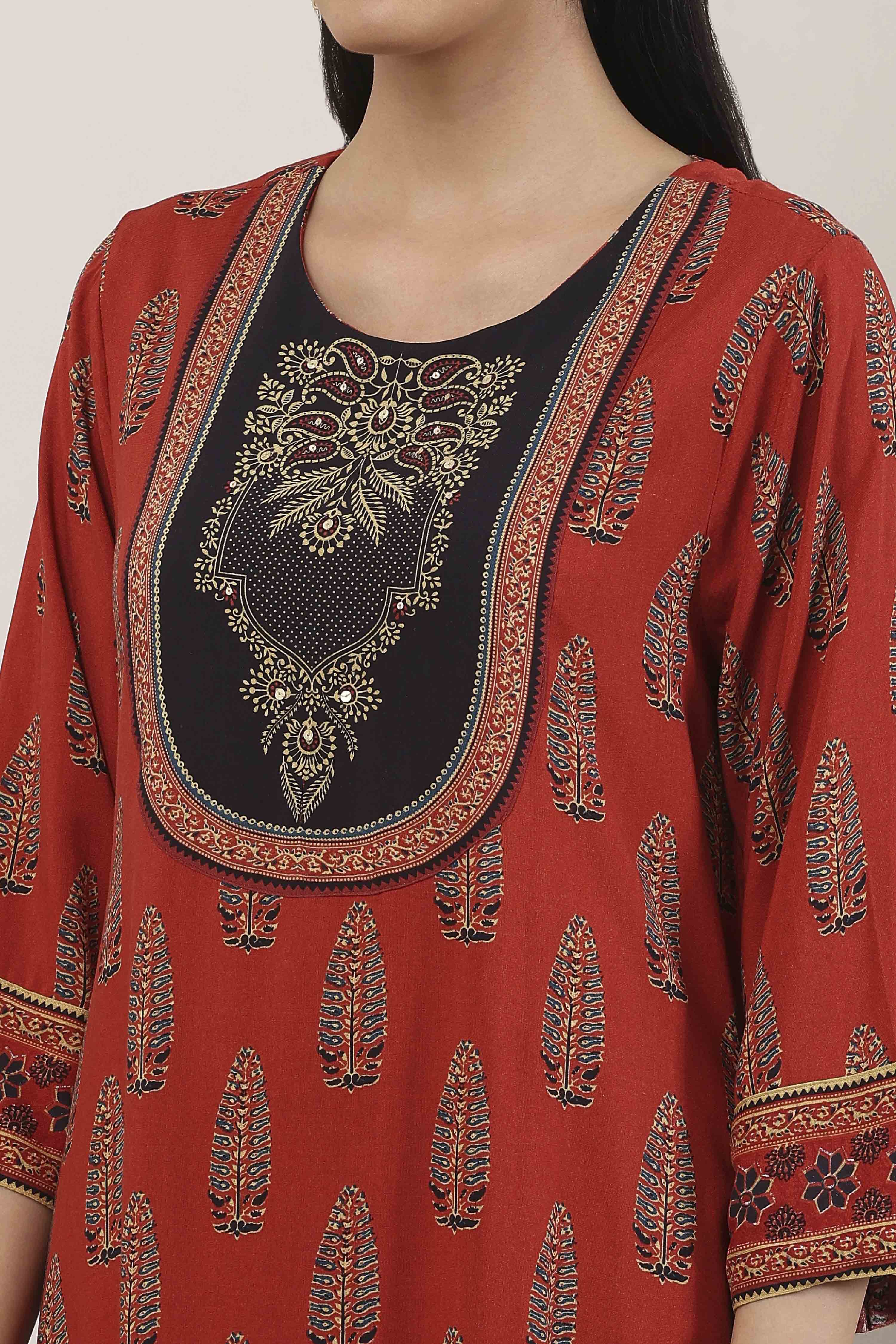Brown Viscose Rayon Straight Kurta Pants Set image number 1