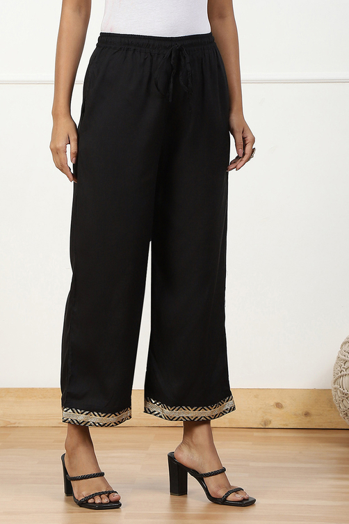 Black Polyester Palazzo Pants image number 3