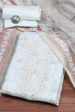 Sea Green Chanderi Unstitched Suit Set image number 0