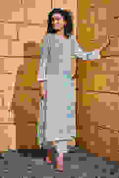 Blue Viscose Straight Kurta image number 4