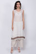 Off White Metallic Cotton A-Line Printed Kurta image number 4