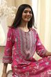 Pink Pure Cotton Floral Straight Kurta image number 1