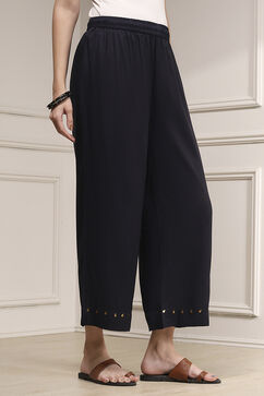 Charcoal Viscose Rayon Straight Solid Palazzo Pants image number 3