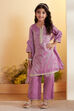 Purple Cotton Embellished Straight Kurta Set
