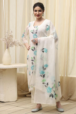 White Flex Hand Painted Unstitched Suit Set image number 2