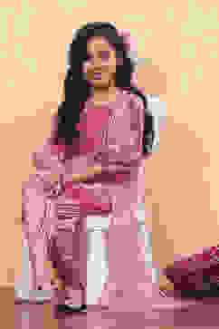 Pink Georgette Floral Printed Asymmetric Suit Set image number 0