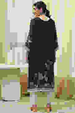 Black Linen Printed Unstitched Suit Set image number 5