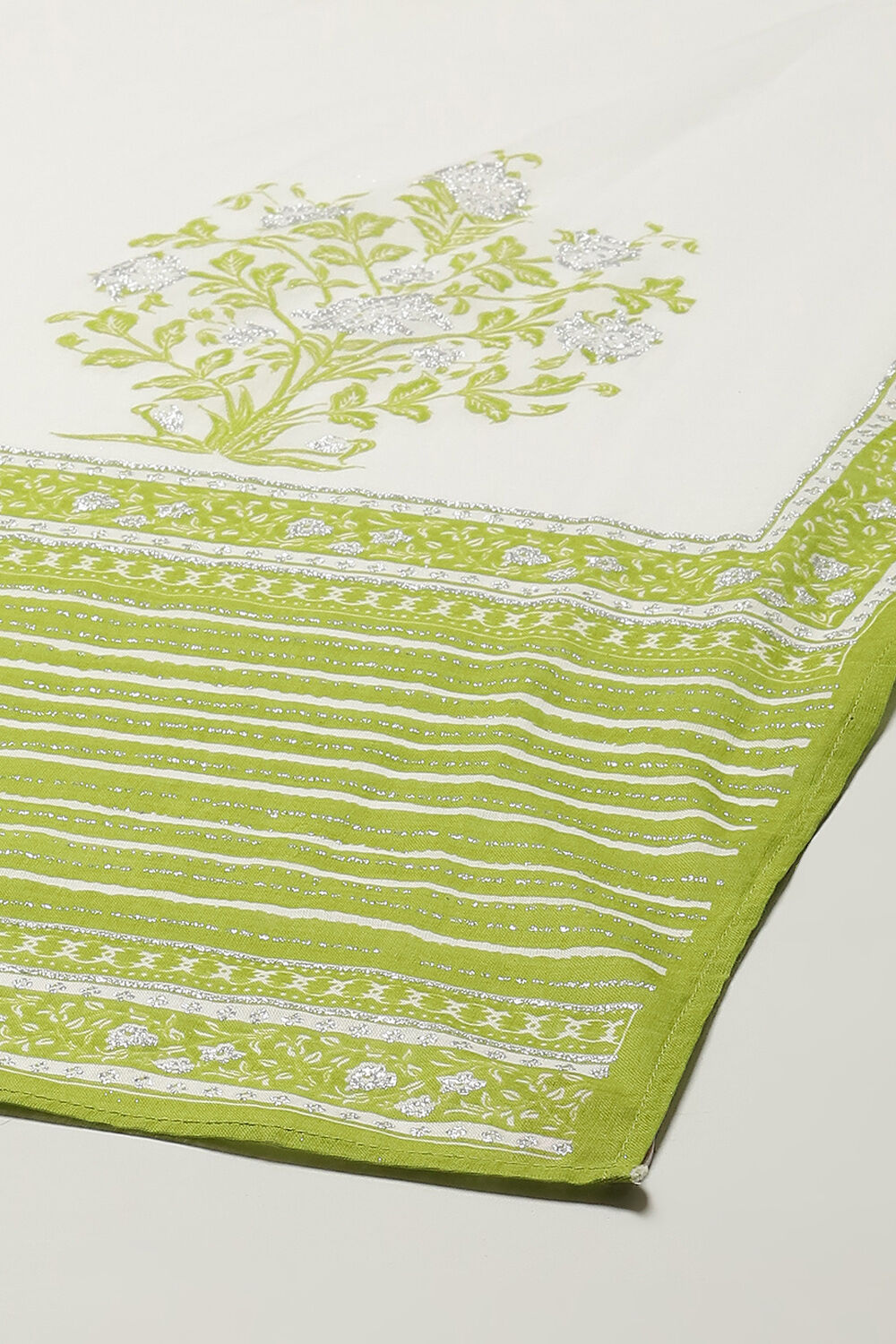 Green Cotton Anarkali Printed Kurta Churidar Suit Set image number 3