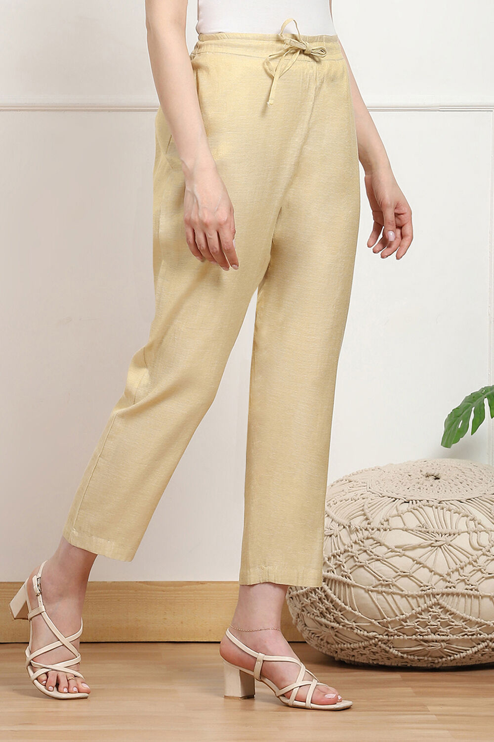 Beige Cotton Pants image number 3