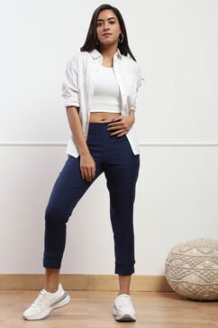 Navy Cotton Slim Pants image number 0