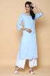 Ice Blue Cotton Embroidered Kurta image number 2