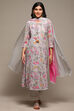 Grey Cotton Blend Kalidar Kurta Pants Suit Set image number 7