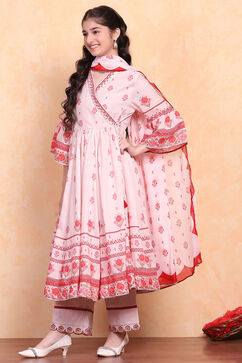 Pastel Pink Printed Angrakha Gathered Suit Set image number 3