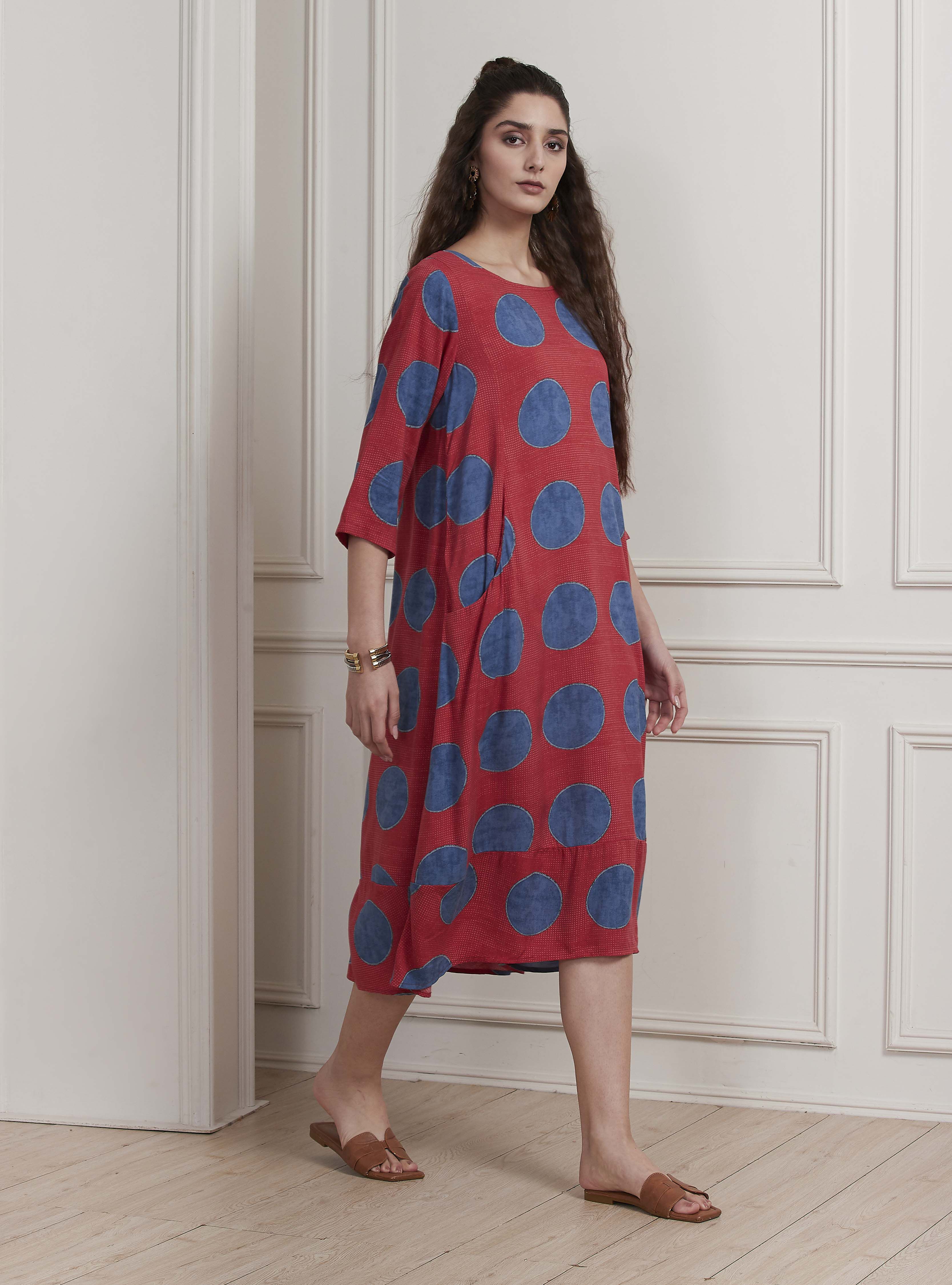 Rust Printed A-Line Dress image number 4